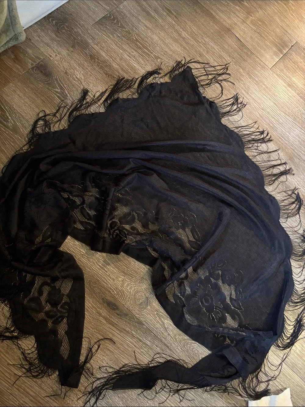 Vintage Lace Fringe Whimsigoth Floral Black Hair Hip Wrap Scarf